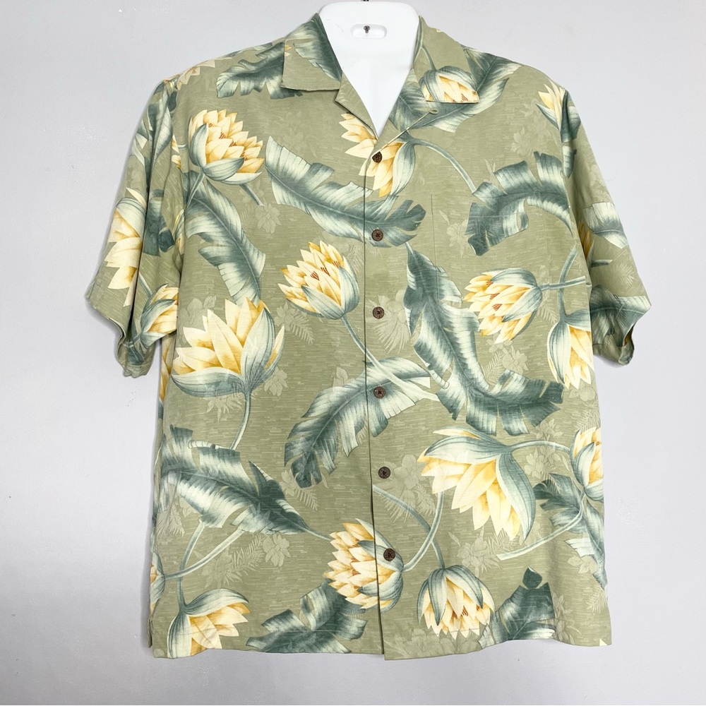 TOMMY BAHAMA All Silk Short Sleeve Hawaiian Floral Button Down Shirt
